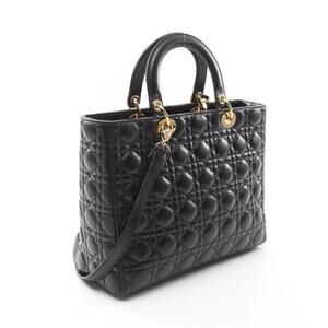 Dior Black Leather Handbag Cannage Lady